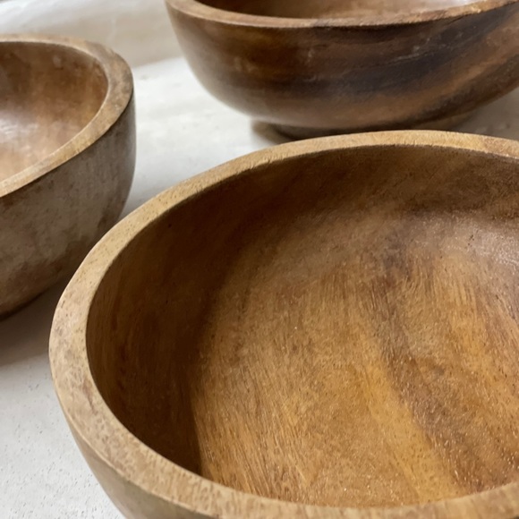 Vintage Raw Teak Wood Trio Of Decorative Wooden Bowls - Picture 12 of 17